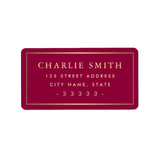 Étiquette Golden gradient border burgundy return address