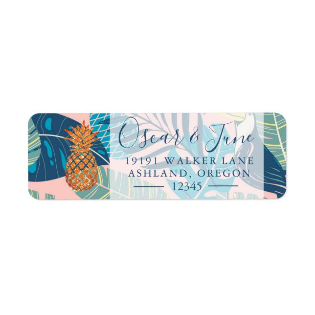 Étiquette Golden Pineappy Summer Tropical Feuilles Adresse L (Devant)