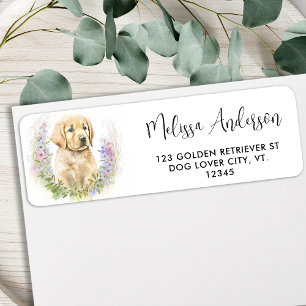 Étiquette Golden Retriever Chien Chien Chiot Floral Adresse 