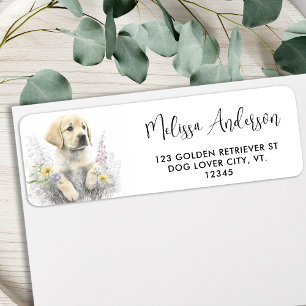 Étiquette Golden Retriever Dog Cute Puppy Adresse de retour