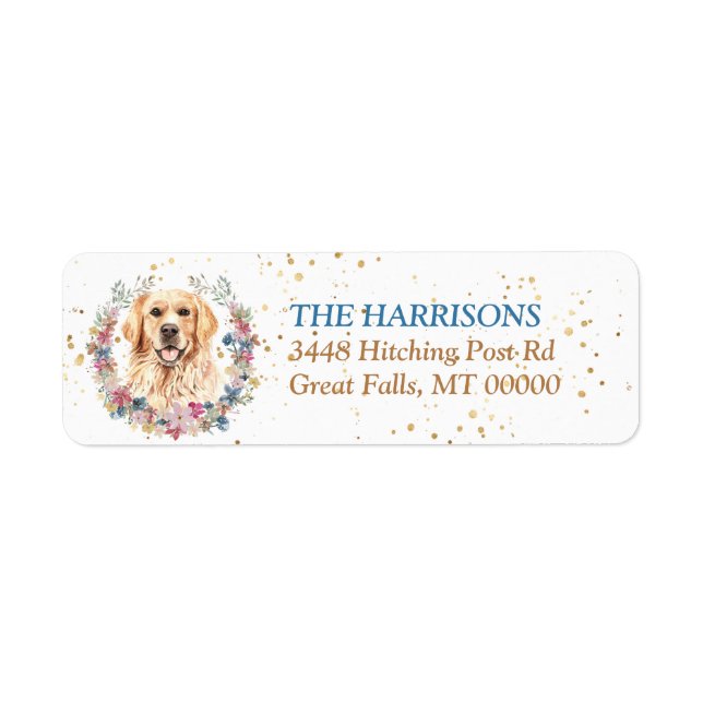 Étiquette Golden Retriever Dog Spring Flowers Wreath (Devant)
