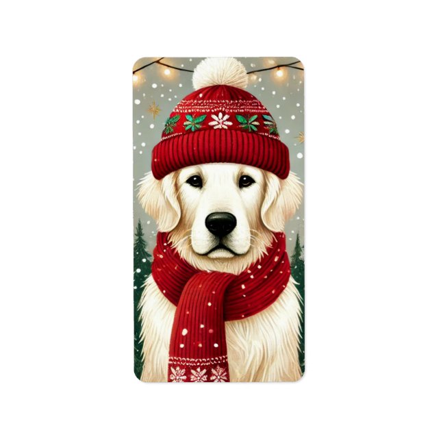 Étiquette Golden Retriever in Festive Sweater - Cozy Christm (Devant)