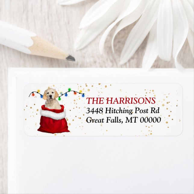 Étiquette Golden Retriever Puppy Cadeau Sac retour Adresse (En situation)
