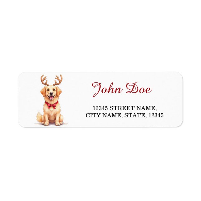 Étiquette Golden Retriever Reindeer Christmas Return Address (Devant)