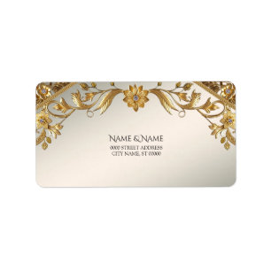 Étiquette Golden Wavy Feuilles Floral Adresse de retour Labe