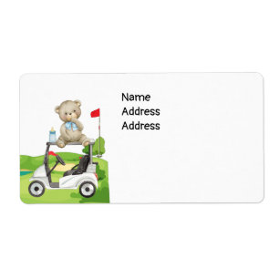 Étiquette Golf Baby assis sur une voiturette de golf sur le