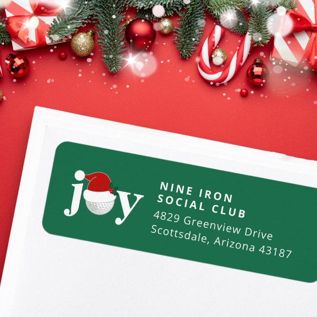 Étiquette Golf Christmas Holiday Joy  Festive Modern Green (Sleek and festive return address label 🎄
Customize for family, club, or business.)