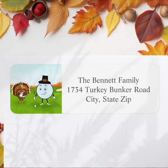 Étiquette Golf de Thanksgiving avec dinde et balle de golf (Créateur téléchargé)