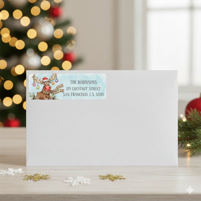 Étiquette Goofy Reindeer Christmas Lights Return Address  (Créateur téléchargé)