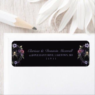 Étiquette Gothic Purple Floral Spider Web Return Address
