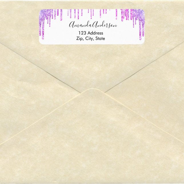Étiquette Gouttes de paillettes violettes blanches adresse d (Créateur téléchargé)