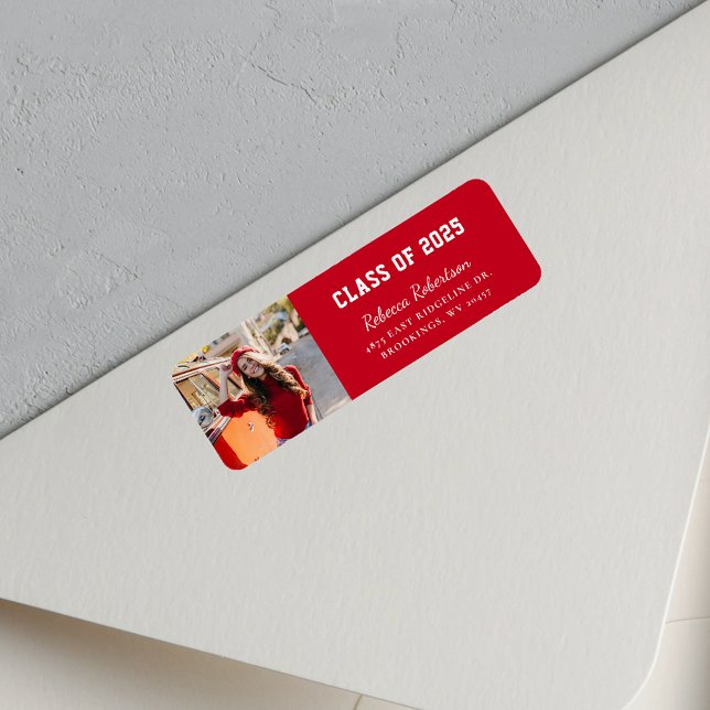 Étiquette Graduate 2025 Classe Script photo Adresse de retou (Graduation 2025 Photo Return Address Label)