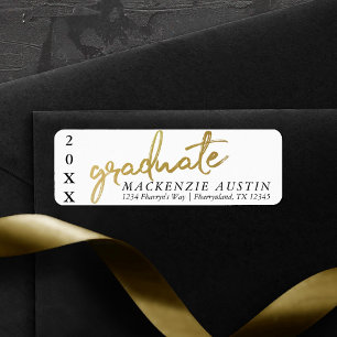 Étiquette Graduate Gold Script   Classy Brush with Year