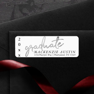 Étiquette Graduate Silver Script   Trendy Faux Metallic