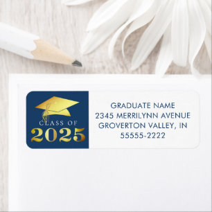 Étiquette Graduation 2025 Blue Faux Gold ou Couleur personna