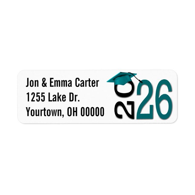 Étiquette Graduation Black and Teal 2026 School Colors (Devant)