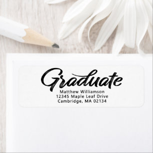 Étiquette Graduation blanche Gras Script noir Adresse modern