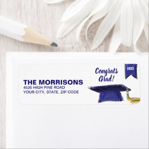 Étiquette Graduation Blue Gold Graduation Cap 20XX Personnal