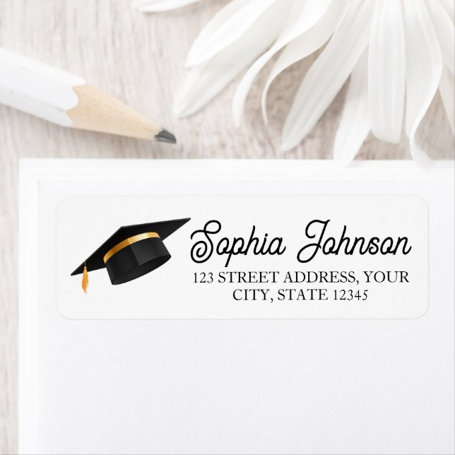 Étiquette Graduation Cap Return Address  Label (En situation)