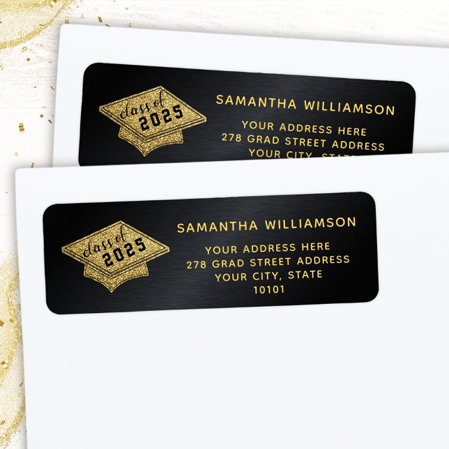 Étiquette Graduation Classe Noir et Or de 2025 Graduate (Créateur téléchargé)