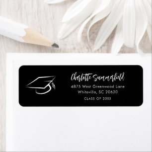 Étiquette Graduation Elegant Grad Casquette Script Retourner