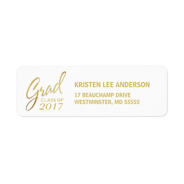 Étiquette Graduation Faux Gold Foil Élégante écriture manusc (Devant)