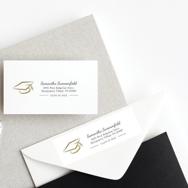 Étiquette Graduation Gold Foil Casquette Graduate Adresse de (Créateur téléchargé)