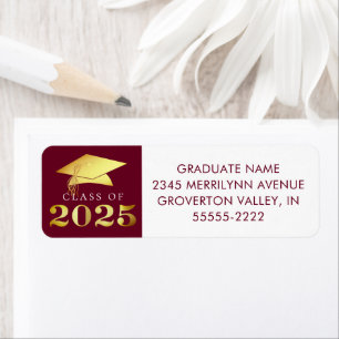 Étiquette Graduation Maroon Elegant Gold Foil Classe de 2023