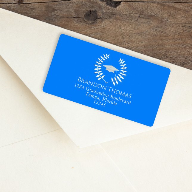 Étiquette Graduation Moderne carton bleu azur classique (Créateur téléchargé)