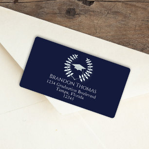 Étiquette Graduation Moderne Classic Carton bleu marine