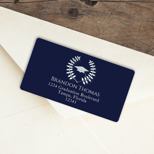 Étiquette Graduation Moderne Classic Carton bleu marine (Créateur téléchargé)