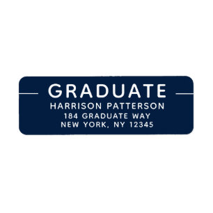 Étiquette Graduation Moderne Script Bleu Blanc