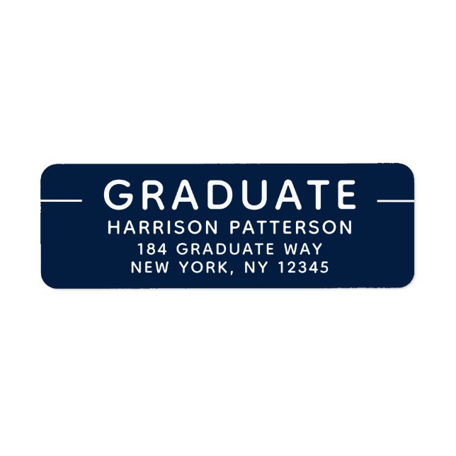 Étiquette Graduation Moderne Script Bleu Blanc (Devant)