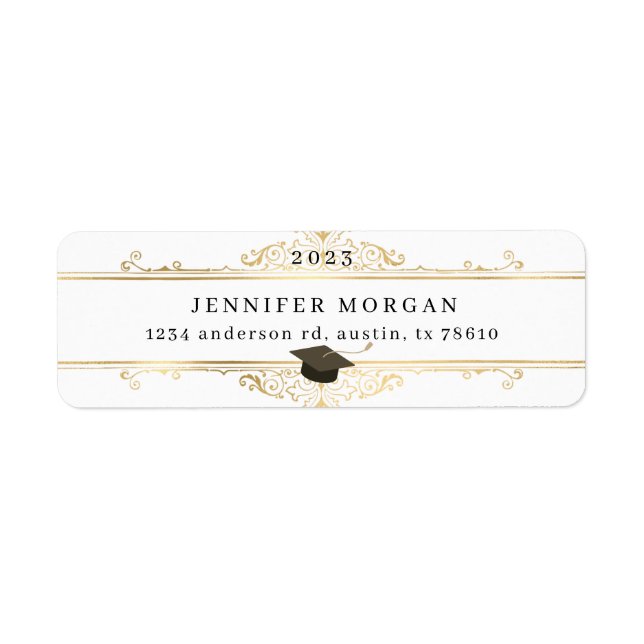 Étiquette Graduation Or ornement élégant adresse de retour (Devant)