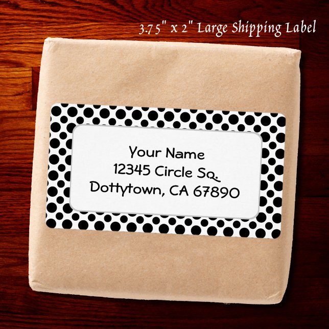 Étiquette grand format personnalisable avec points (black and white editable large shipping label)