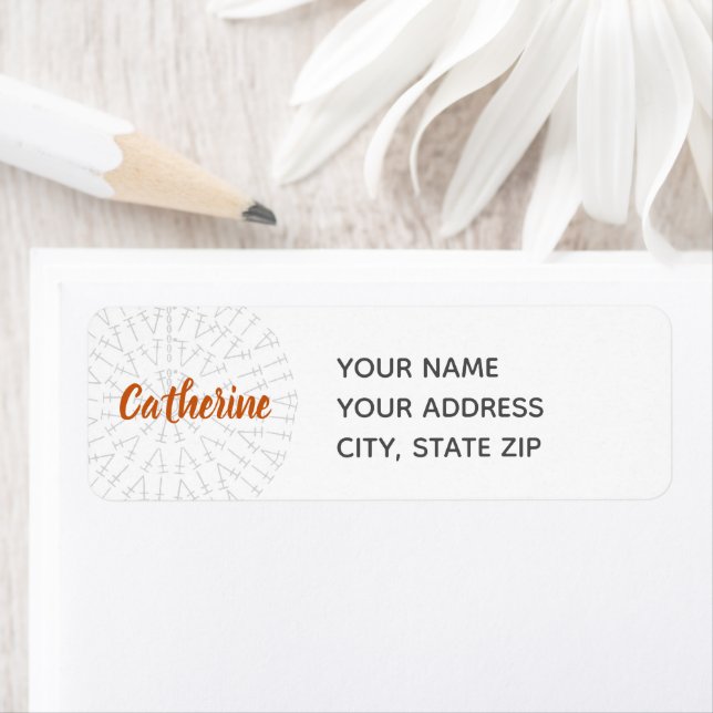 Étiquette graphique crochet orange rouille (En situation)