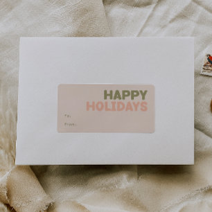 Étiquette Gras Moderne Coral Joyeux Vacances Rectangulaire C