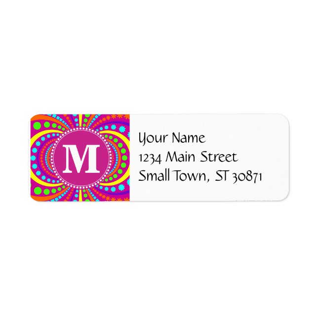 Étiquette Gras Monogram Funky Motif Hot Rose Design (Devant)