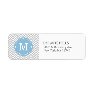 Étiquette Gray and Blue Chevron Monogram Adresse de retour