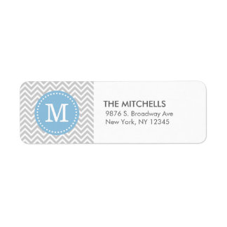 Étiquette Gray and Blue Chevron Monogram Adresse de retour