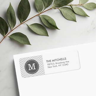 Étiquette Gray and Charcoal Chevron Monogram Adresse de reto