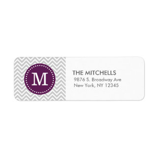 Étiquette Gray and Purple Chevron Monogram Adresse de retour