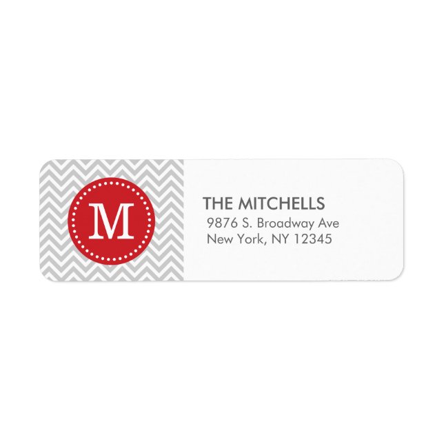 Étiquette Gray and Red Chevron Monogram Adresse de retour (Devant)