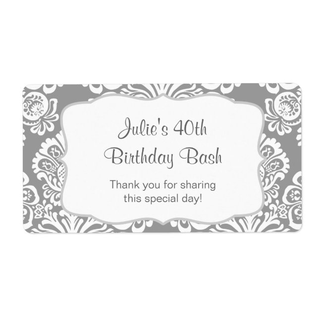 Étiquette Gray Damask Bouteille d'eau préférée - customisez- (Devant)