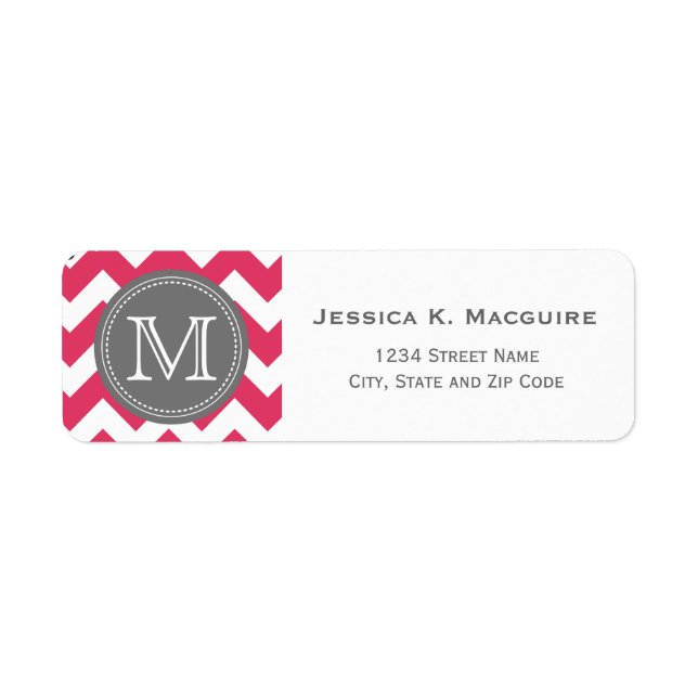 Étiquette Gray Monogramme rose Chevron (Devant)