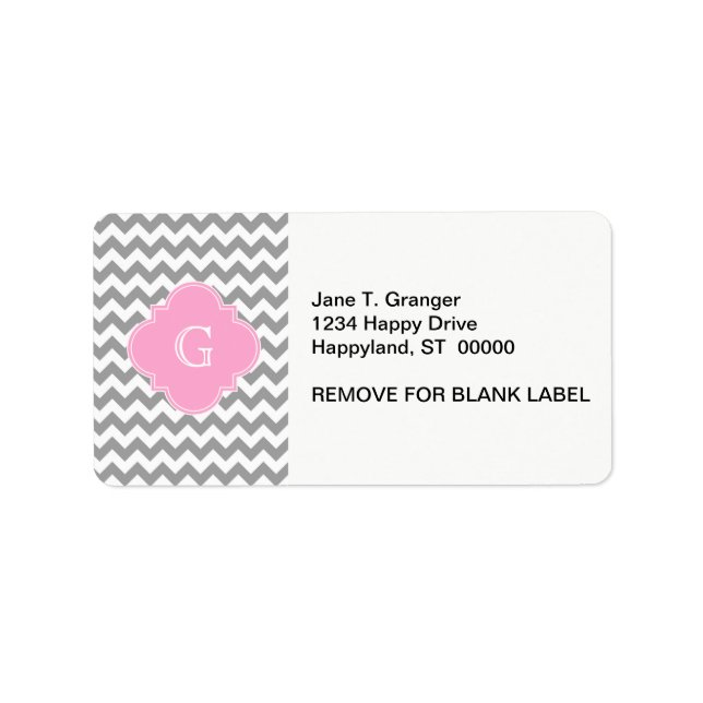 Étiquette Gray Wht Chevron Pink Quatrefoil monogram (Devant)