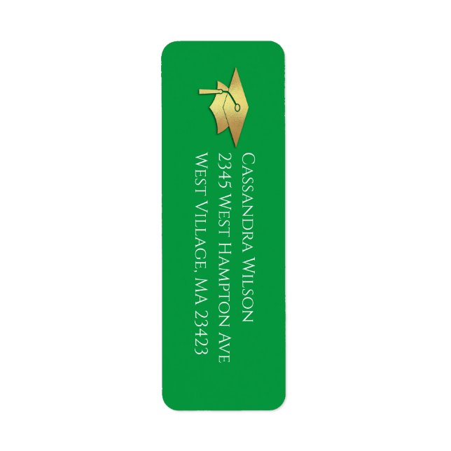 Étiquette Green and Gold Graduation Return Address (Devant)