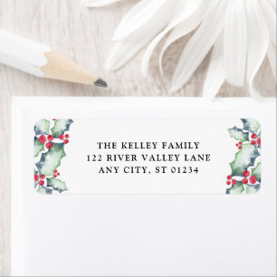 Étiquette Green and Red Watercolor Holly