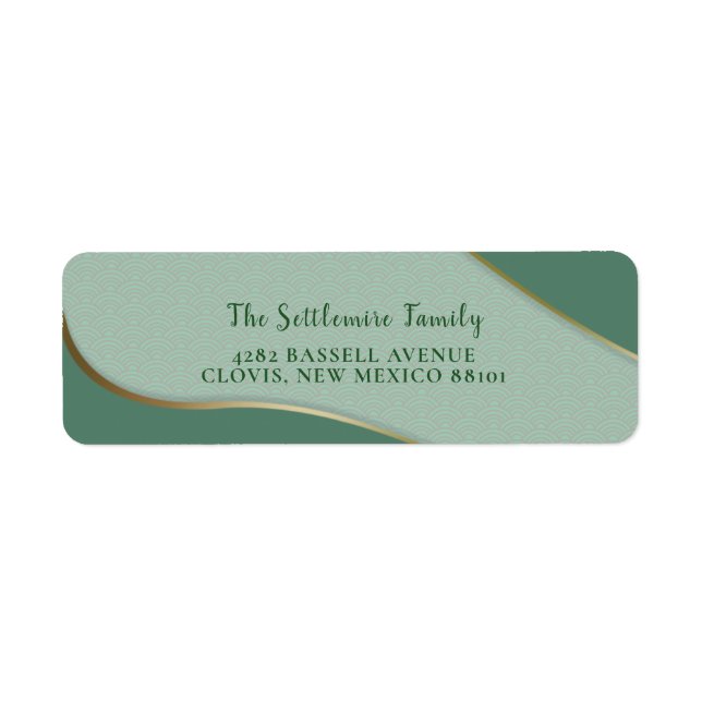 Étiquette Green Chinoiserie Abstrait Cloud Motif Gold Line (Devant)