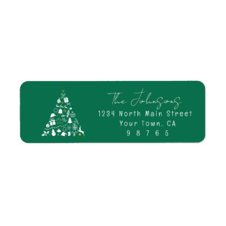 Étiquette Green Christmas Tree Design Return Address Label